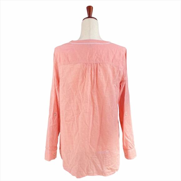 TOMMY HILFIGER 100% Cotton Boyfriend Long-Sleeve Roll Tab Popover Top Size L - Picture 5 of 8